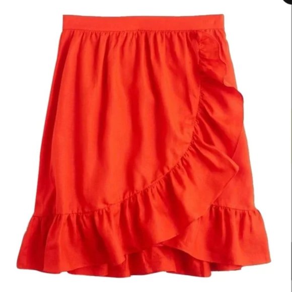 J.Crew Orange Linen Faux Half Wrap Ruffle A-line Skirt Size 4 EUC - Picture 1 of 12